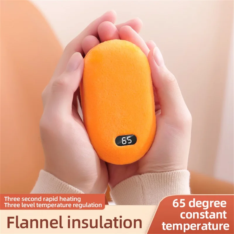3-Temperature Flannel Hand Warmer Power Bank 3000mAh USB Rechargeable Portable Heater for Winter - Orange