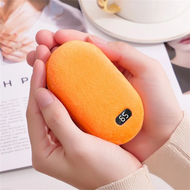 3-Temperature Flannel Hand Warmer Power Bank 3000mAh USB Rechargeable Portable Heater for Winter - Orange