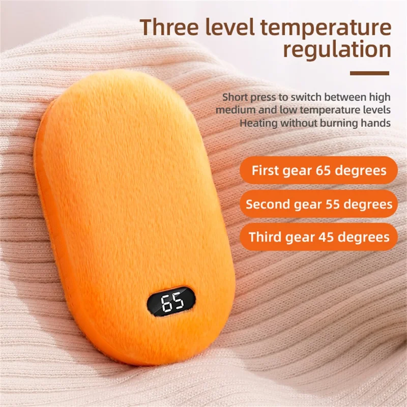 3-Temperature Flannel Hand Warmer Power Bank 3000mAh USB Rechargeable Portable Heater for Winter - Orange
