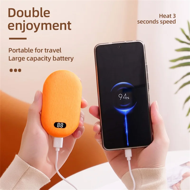 3-Temperature Flannel Hand Warmer Power Bank 3000mAh USB Rechargeable Portable Heater for Winter - Orange