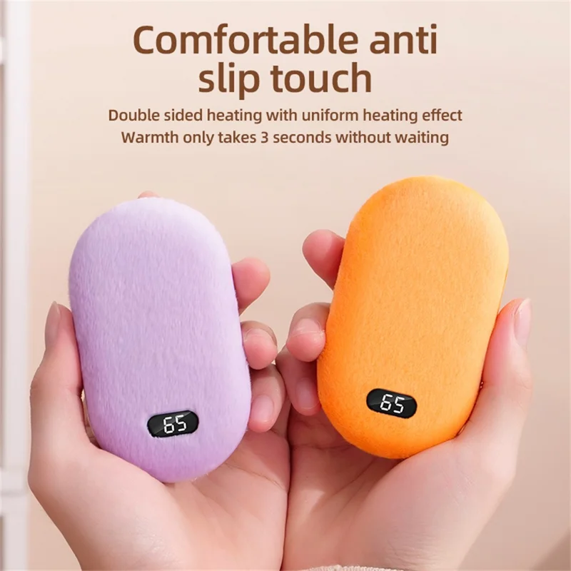3-Temperature Flannel Hand Warmer Power Bank 3000mAh USB Rechargeable Portable Heater for Winter - Orange