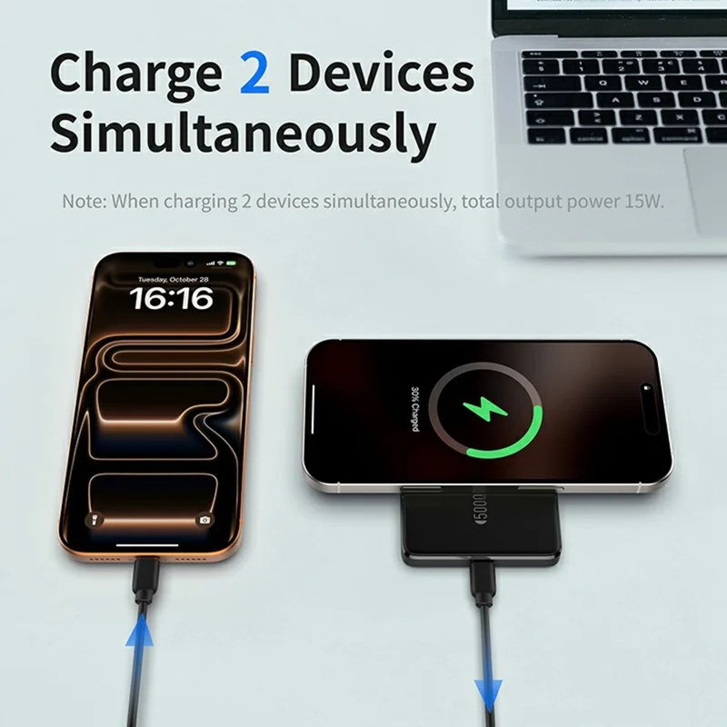 C0525 5000mAh Banco de Energía Inalámbrico Magnético Cargador Portátil de Carga Rápida 15W - Negro