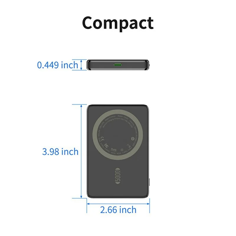 C0525 5000mAh Banco de Energía Inalámbrico Magnético Cargador Portátil de Carga Rápida 15W - Negro