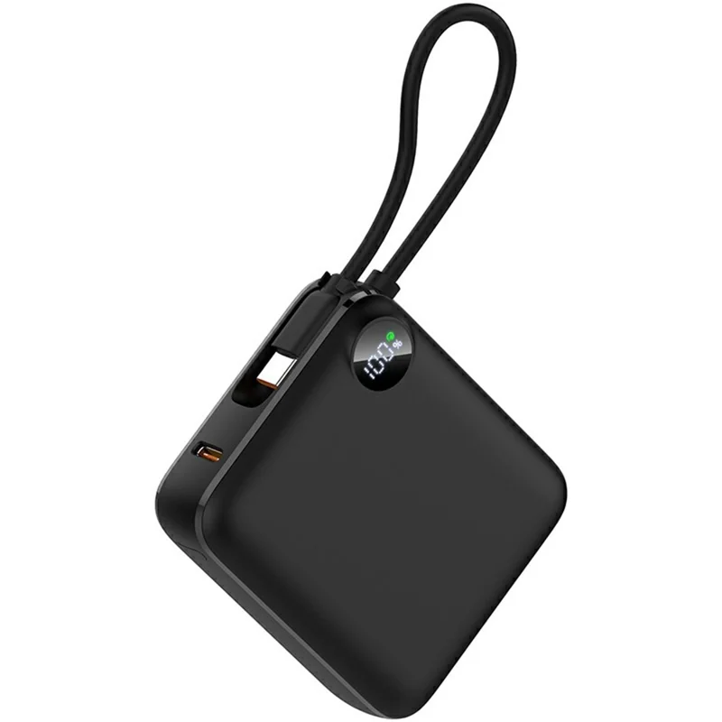 C1050 10000mAh Power Bank Built-in Type-C Cable 22.5W Fast Charging LED Display Portable Charger - Black