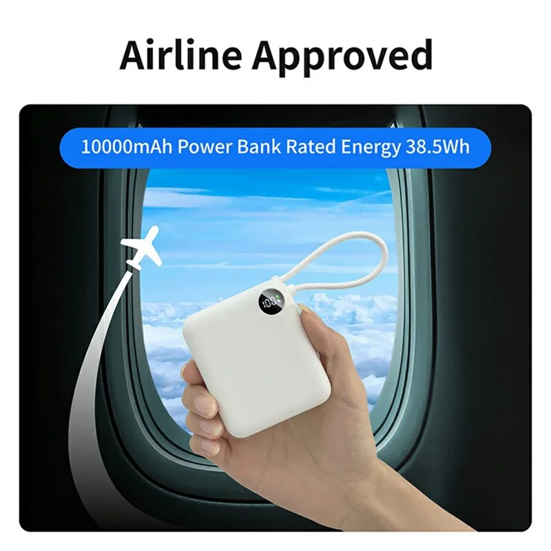 C1050 10000mAh Power Bank Built-in Type-C Cable 22.5W Fast Charging LED Display Portable Charger - Black