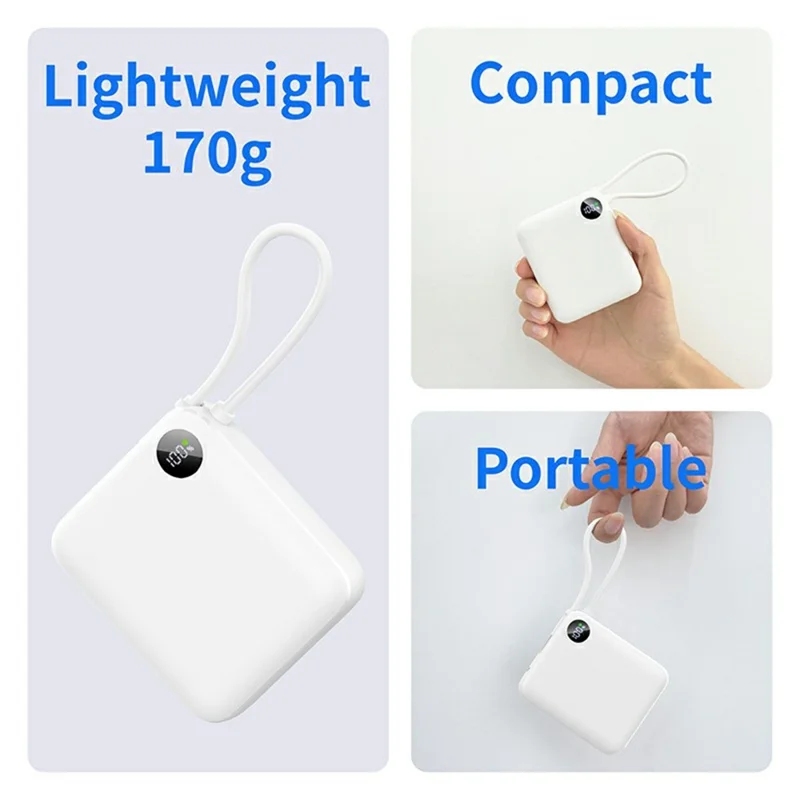 C1050 10000mAh Power Bank Built-in Type-C Cable 22.5W Fast Charging LED Display Portable Charger - Black