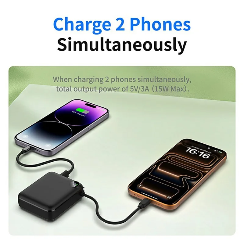 C1050 10000mAh Power Bank Built-in Type-C Cable 22.5W Fast Charging LED Display Portable Charger - Black