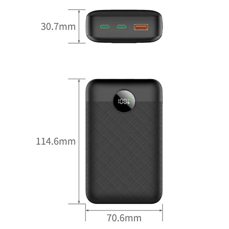 C2040 20000mAh Power Bank 22.5W Fast Charging Portable Charger with LED Digital Display - Black