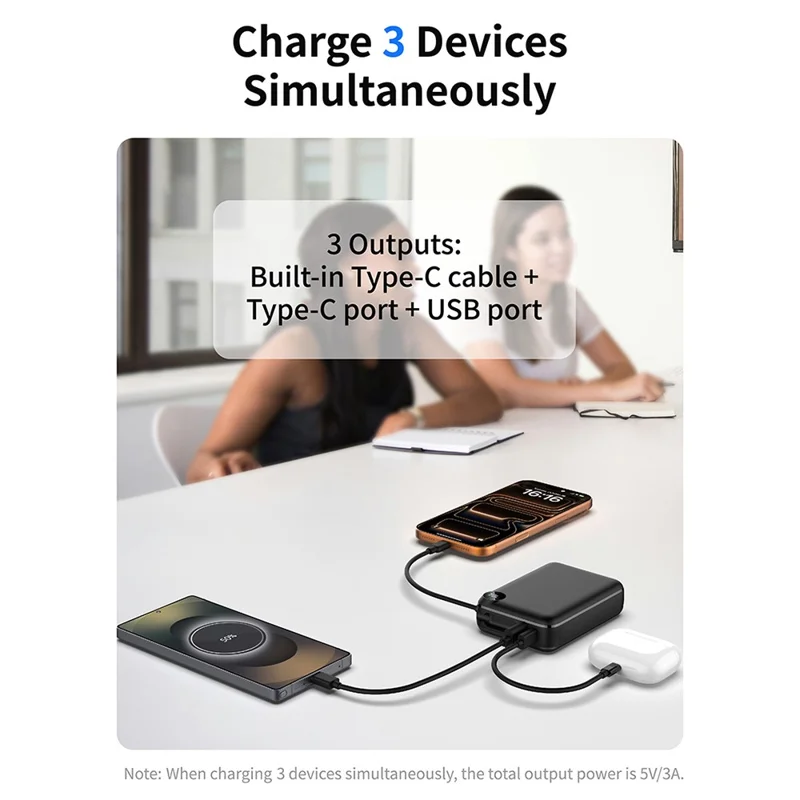 C2050 Power Bank 20000mAh 22.5W Fast Charging Built-in Type-C Cable LED Display Portable Charger - Black