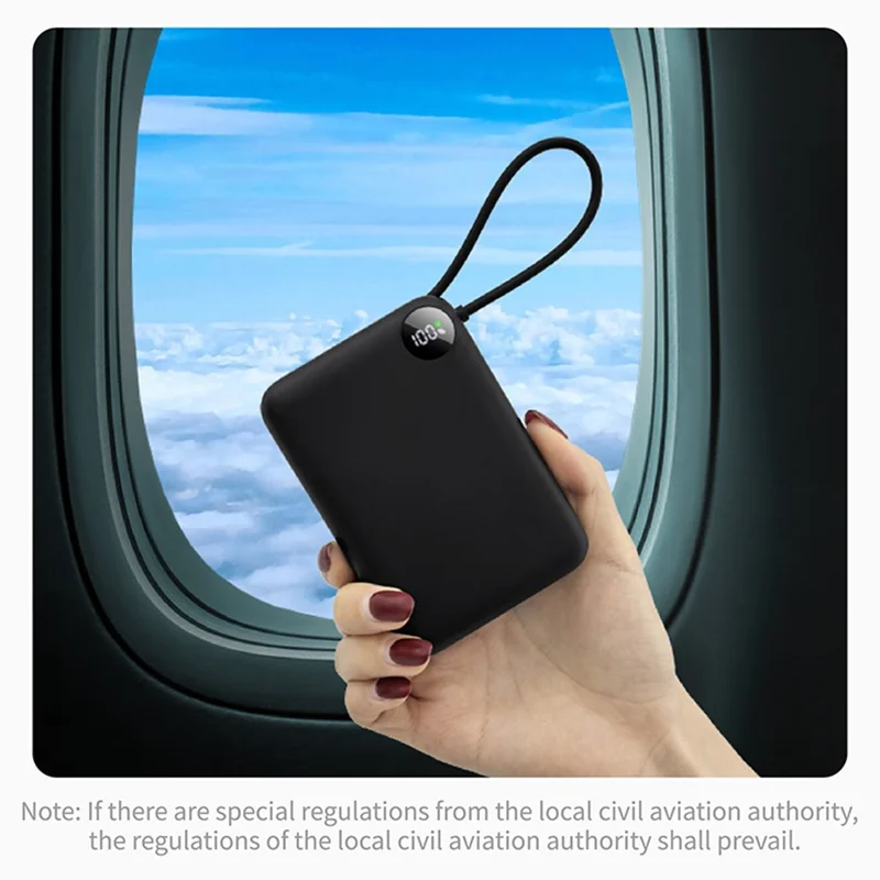 C2050 Power Bank 20000mAh 22.5W Fast Charging Built-in Type-C Cable LED Display Portable Charger - Black