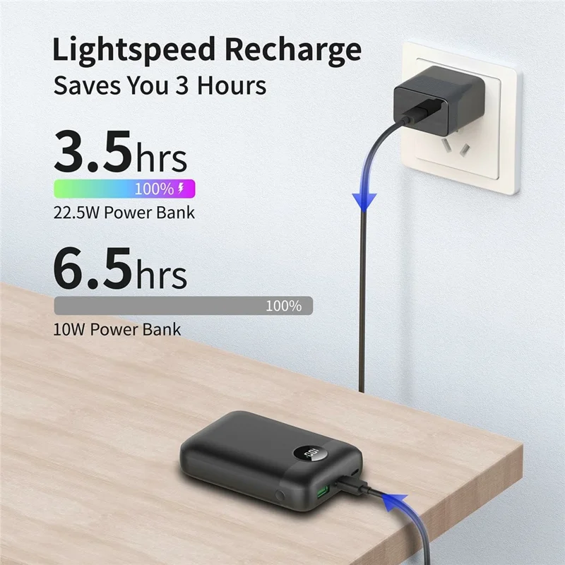 C1020 Digital Display Power Bank 10000mAh 22,5W Fast Charging Tragbares Ladegerät - Schwarz