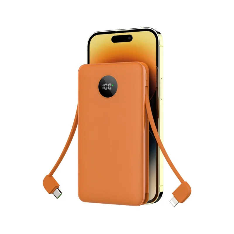 C1029 Power Bank 10000mAh 22,5 W Schnellladung mit integrierten Kabeln LED-Anzeige tragbares Ladegerät - Orange