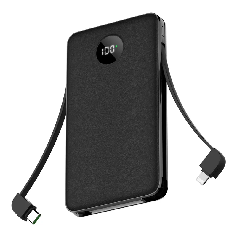 C1029 Power Bank 10000mAh 22.5W Fast Charging Built-in Cables LED Display Portable Charger - Black