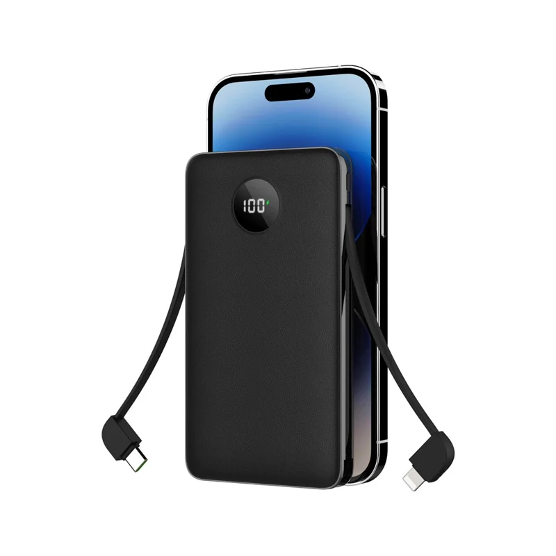 C1029 Power Bank 10000mAh 22.5W Fast Charging Built-in Cables LED Display Portable Charger - Black