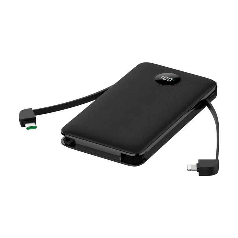 C1029 Power Bank 10000mAh 22.5W Fast Charging Built-in Cables LED Display Portable Charger - Black