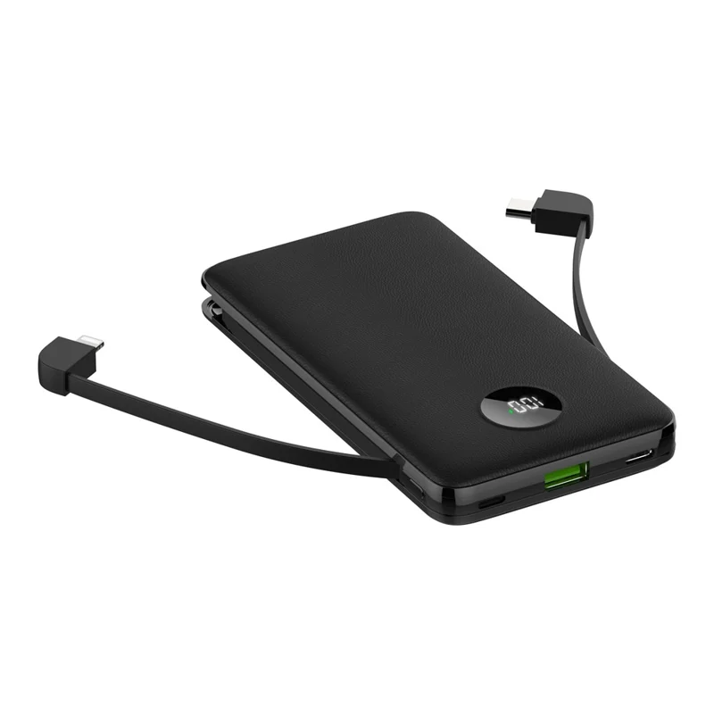 C1029 Power Bank 10000mAh 22.5W Fast Charging Built-in Cables LED Display Portable Charger - Black