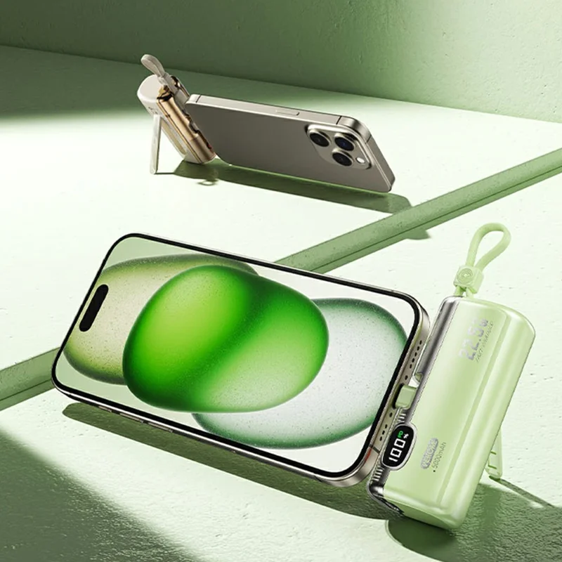 WEKOME G12X Power Bank 5000mAh 22.5W Fast Charging Portable Charger Built-in Cable for iPhone Android - Green