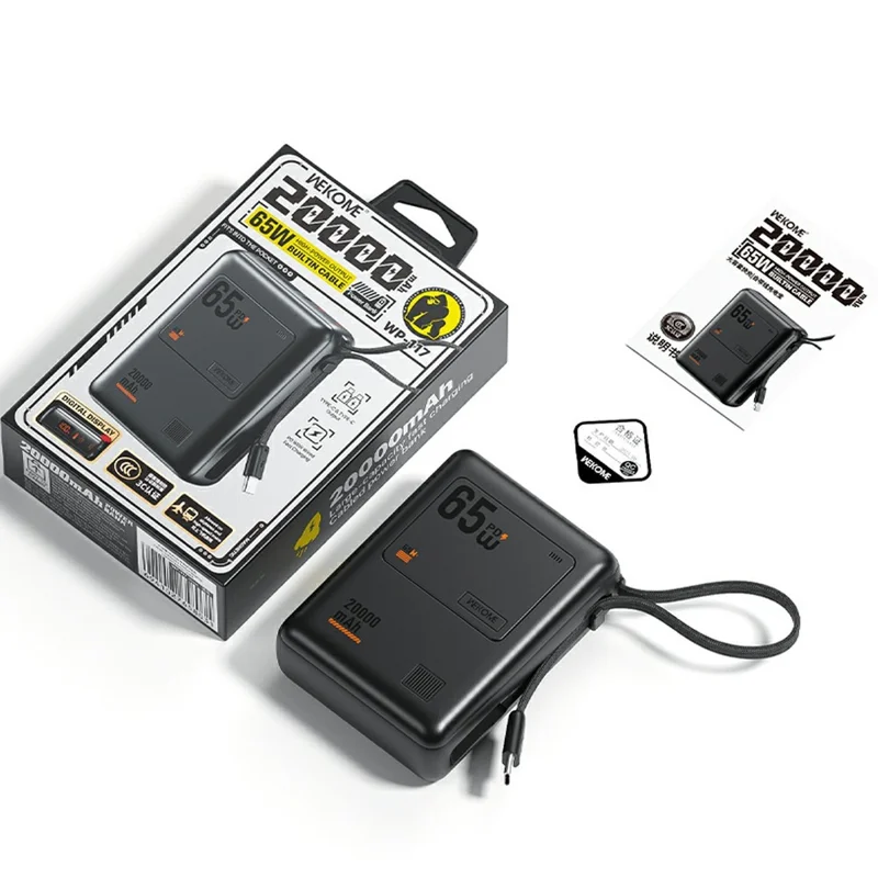 WEKOME WP-117 20000mAh Power Bank PD 65W Schnellladegerät mit integriertem Type-C-Kabel - Rosa