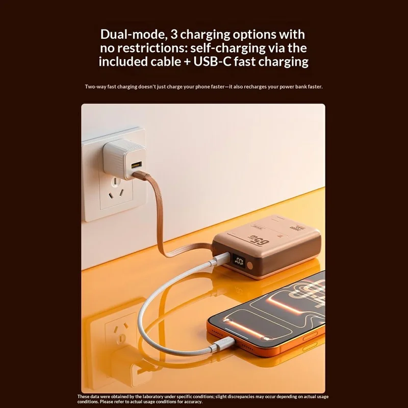 WEKOME WP-117 20000mAh Power Bank PD 65W Schnellladegerät mit integriertem Type-C-Kabel - Rosa