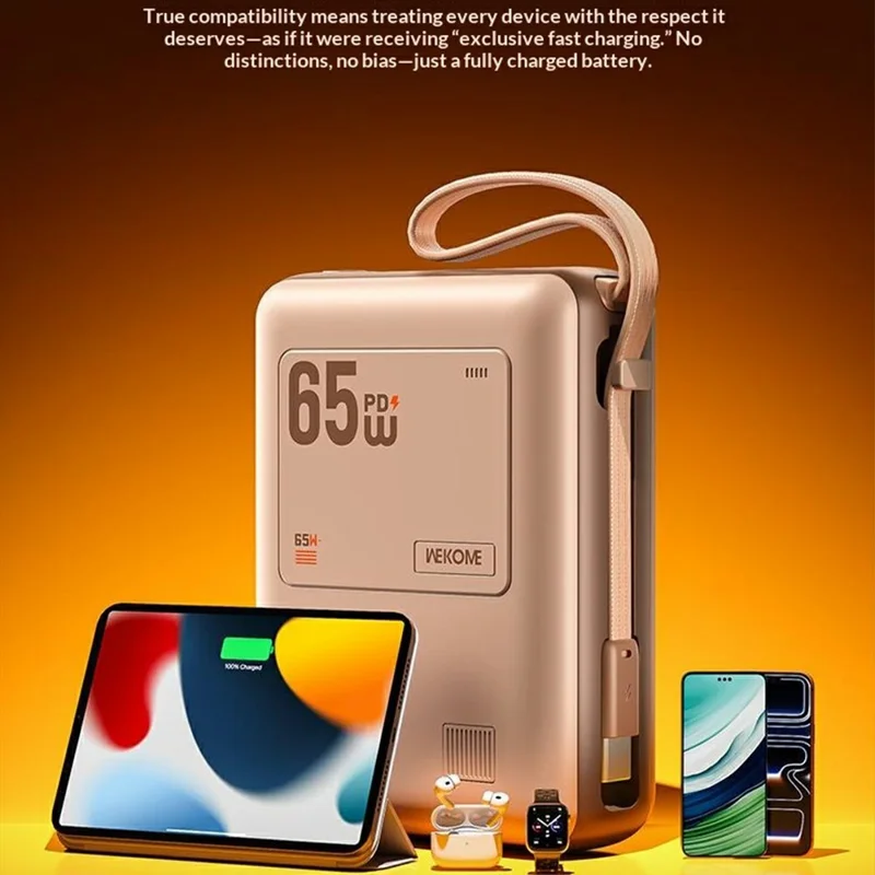 WEKOME WP-117 20000mAh Power Bank PD 65W Schnellladegerät mit integriertem Type-C-Kabel - Rosa