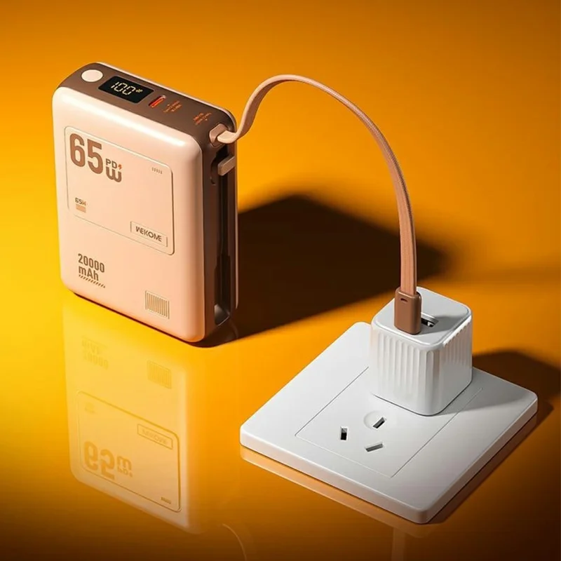 WEKOME WP-117 20000mAh Power Bank PD 65W Schnellladegerät mit integriertem Type-C-Kabel - Rosa