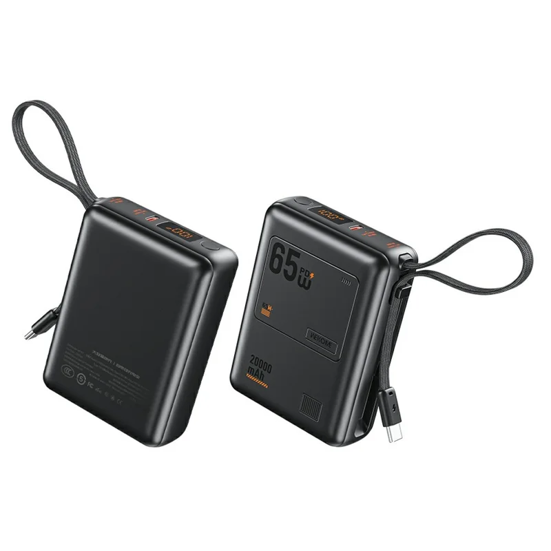 WEKOME WP-117 20000mAh Power Bank PD 65W Fast Charging Battery Pack with Built-in Type-C Cable - Black