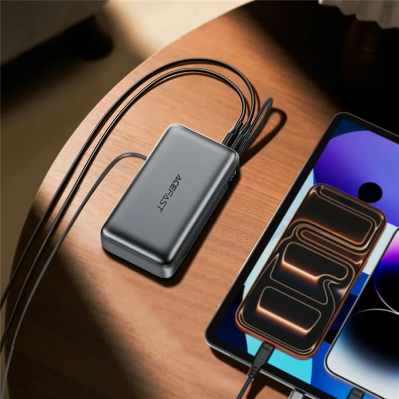 ACEFAST M34-20000 Power Bank 20000mAh PD 45W Fast Charging Battery Pack Portable Charger with Retractable Cable - Metal Grey