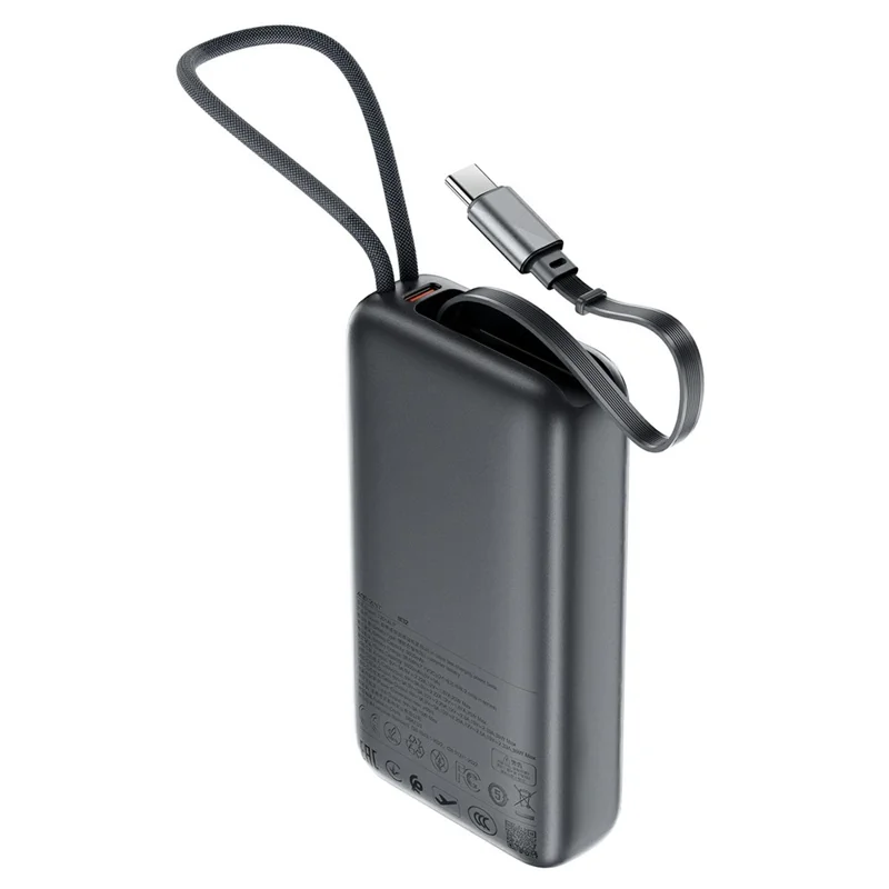 ACEFAST M32-10000 Power Bank 10000mAh PD 35W Fast Charging Portable Charger with Built-in Retractable USB-C Cable - Metal Grey