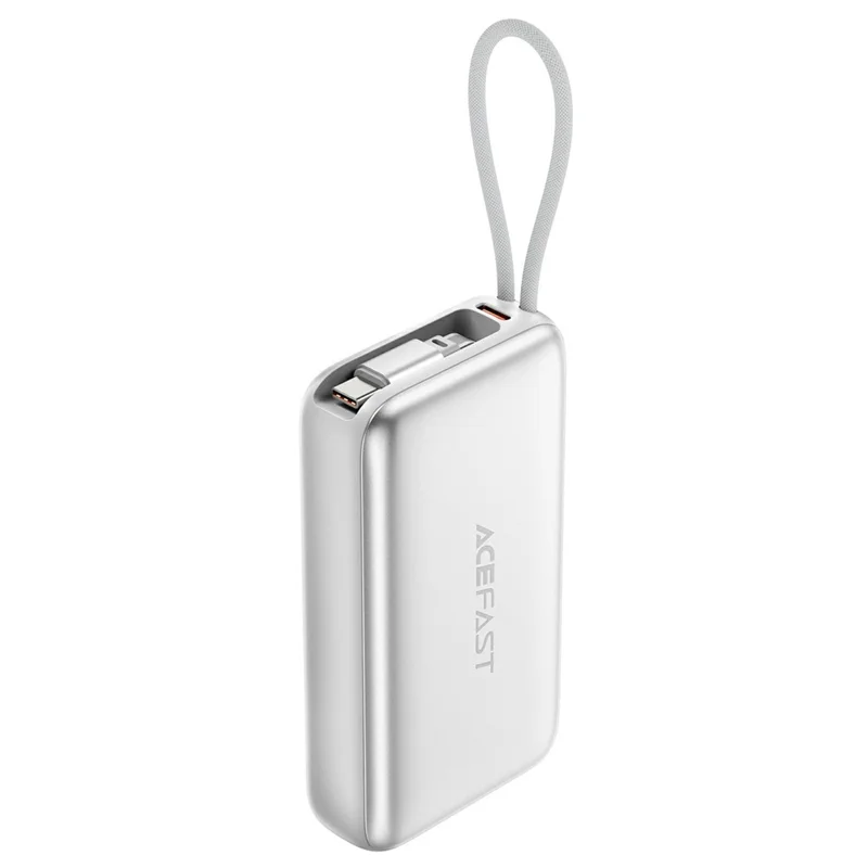 ACEFAST M32-10000 Power Bank 10000mAh PD 35W Fast Charging Portable Charger with Built-in Retractable USB-C Cable - Silver