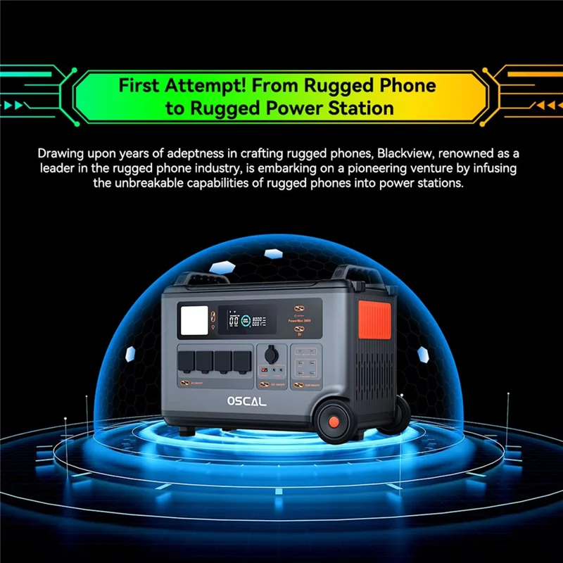 OSCAL PowerMax 3600 Portable Power Station 3600W 3600Wh LiFePO4 Battery 14 Outlets APP Control, 220V / EU Plug - Grey Black