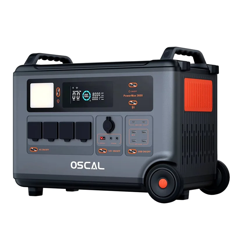 OSCAL PowerMax 3600 Portable Power Station 3600W 3600Wh LiFePO4 Battery 14 Outlets APP Control, 220V / EU Plug - Grey Black