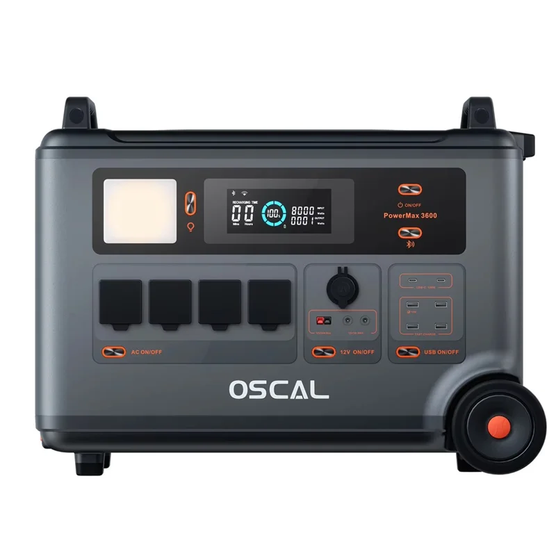OSCAL PowerMax 3600 Portable Power Station 3600W 3600Wh LiFePO4 Battery 14 Outlets APP Control, 220V / EU Plug - Grey Black