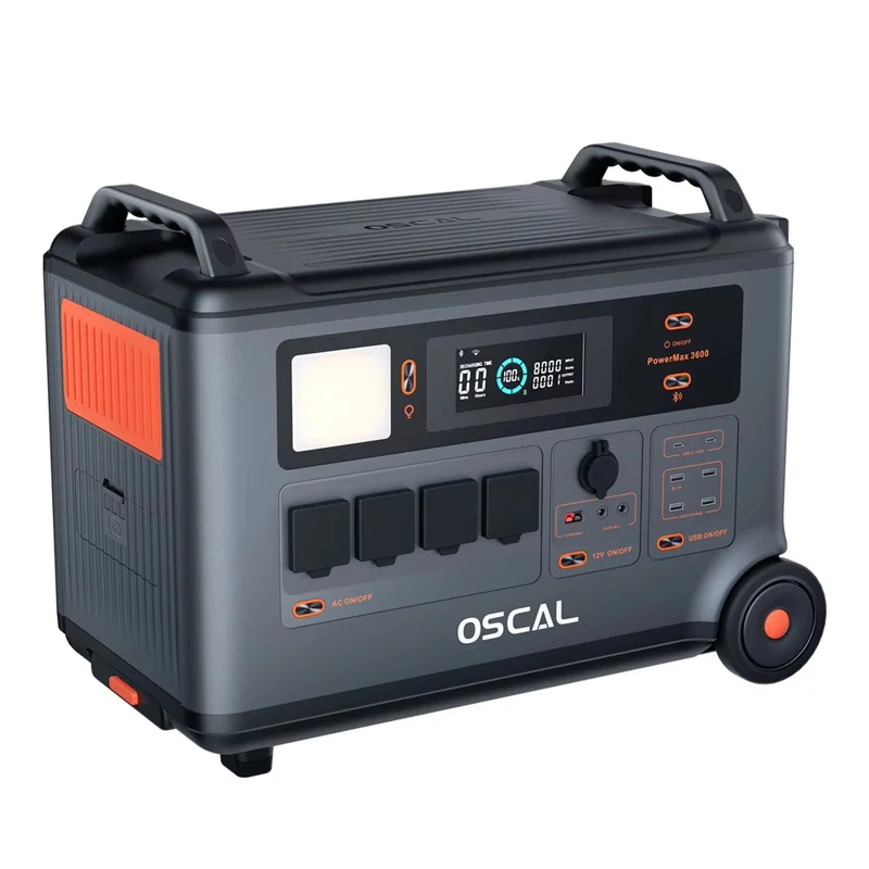 OSCAL PowerMax 3600 Portable Power Station 3600W 3600Wh LiFePO4 Battery 14 Outlets APP Control, 220V / EU Plug - Grey Black