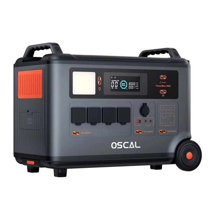 OSCAL PowerMax 3600 Portable Power Station 3600W 3600Wh LiFePO4 Battery 14 Outlets APP Control, 220V / EU Plug - Grey Black
