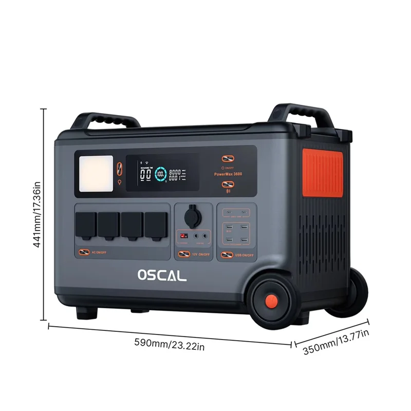 OSCAL PowerMax 3600 Portable Power Station 3600W 3600Wh LiFePO4 Battery 14 Outlets APP Control, 220V / EU Plug - Grey Black