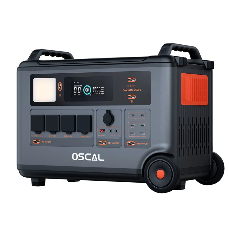 OSCAL PowerMax 6000 Portable Power Station 3600Wh LiFePO4 Battery 14 Outlets 6000W Pure Sine Wave Inverter for Home Backup, EU Plug