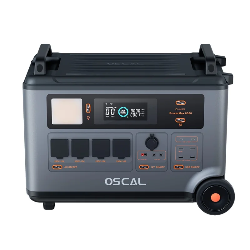OSCAL PowerMax 6000 Portable Power Station 3600Wh LiFePO4 Battery 14 Outlets 6000W Pure Sine Wave Inverter for Home Backup, EU Plug