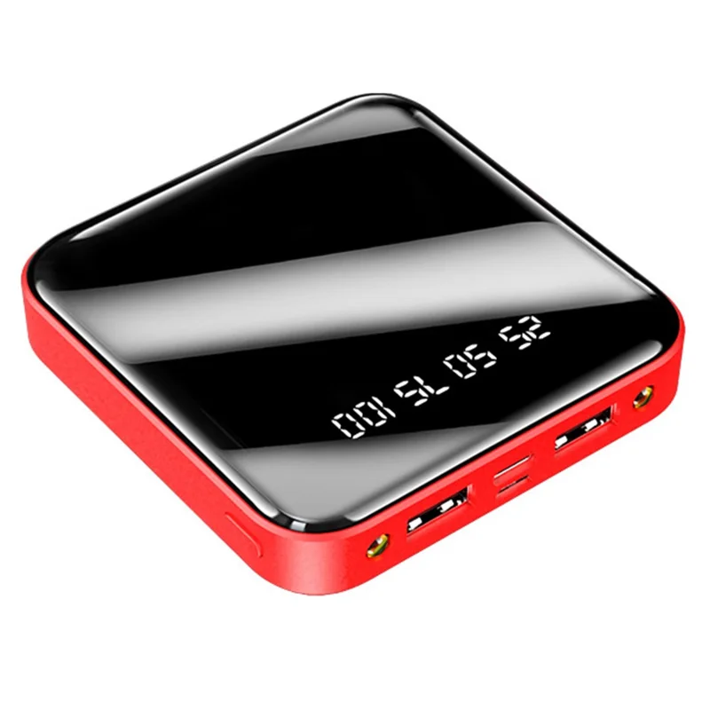 10000mAh Power Bank LCD Digital Display Dual USB Output Portable Charger with LED Flashlight - Red