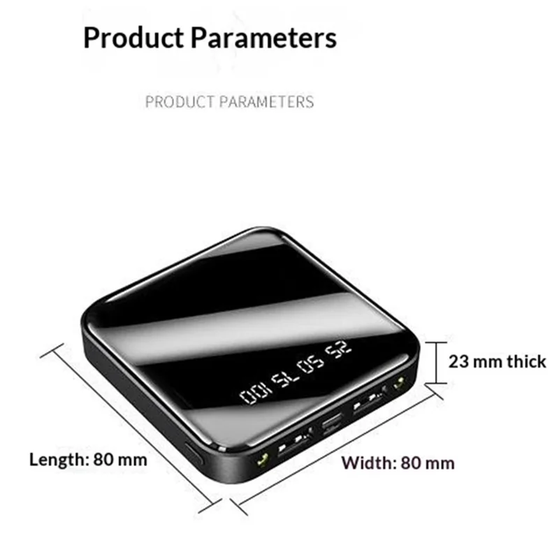 10000mAh Power Bank LCD Digital Display Dual USB Output Portable Charger with LED Flashlight - Red