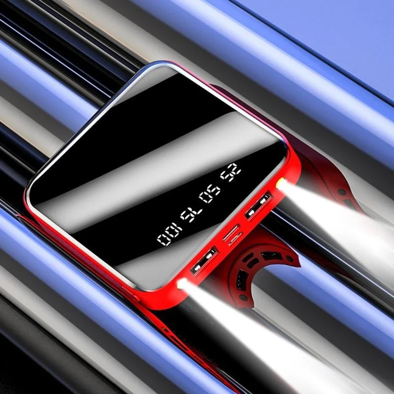 10000mAh Power Bank LCD Digital Display Dual USB Output Portable Charger with LED Flashlight - Red