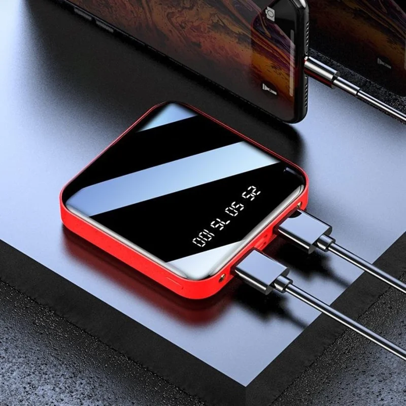10000mAh Power Bank LCD Digital Display Dual USB Output Portable Charger with LED Flashlight - Red