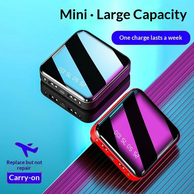 10000mAh Power Bank LCD Digital Display Dual USB Output Portable Charger with LED Flashlight - Red