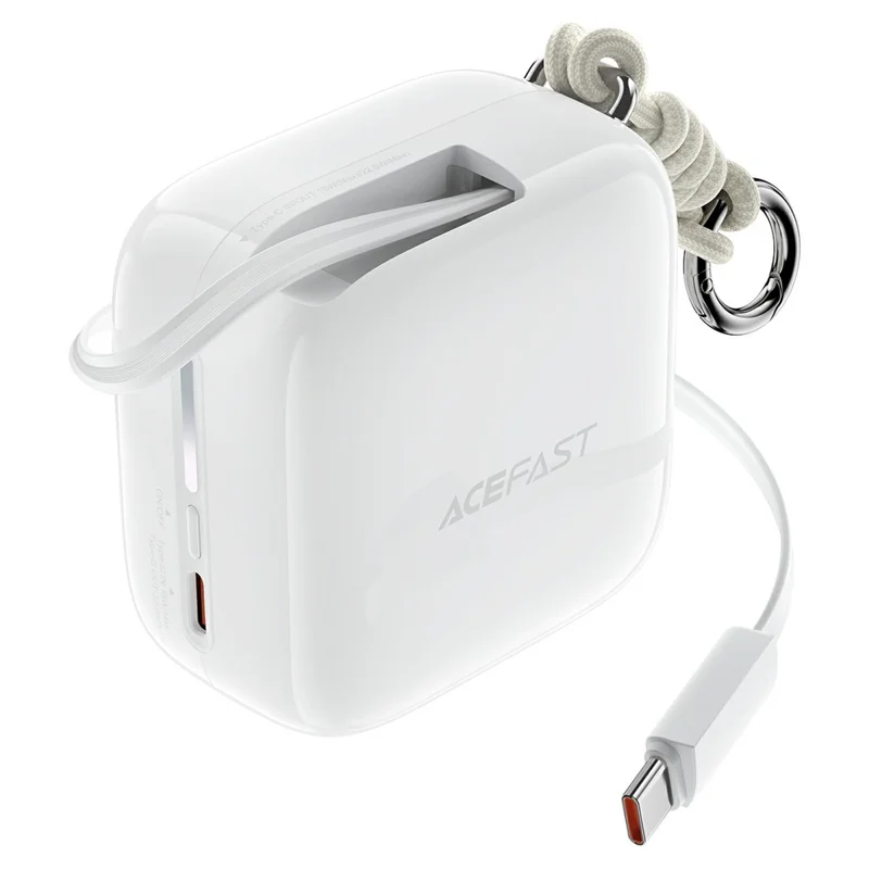 ACEFAST M42 Banque d'alimentation portable à recharge rapide 22,5 W avec câble Type-C escamotable pour voyages en plein air - Blanc