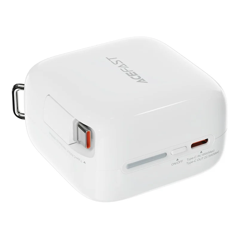 ACEFAST M42 Banque d'alimentation portable à recharge rapide 22,5 W avec câble Type-C escamotable pour voyages en plein air - Blanc