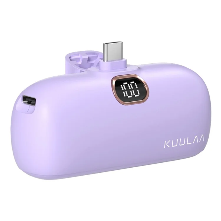 KUULAA KL-YD42-C2 18W 5000mAh Mini Power Bank Digital Display External Battery Charger, Double Type-C Ports - Purple