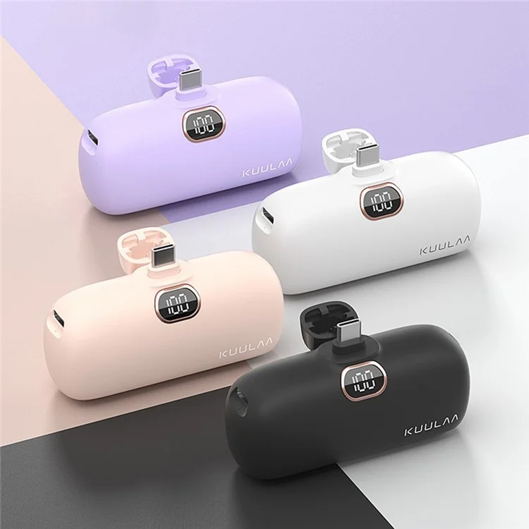 KUULAA KL-YD42-C2 18W 5000mAh Mini Power Bank Digital Display External Battery Charger, Double Type-C Ports - Purple