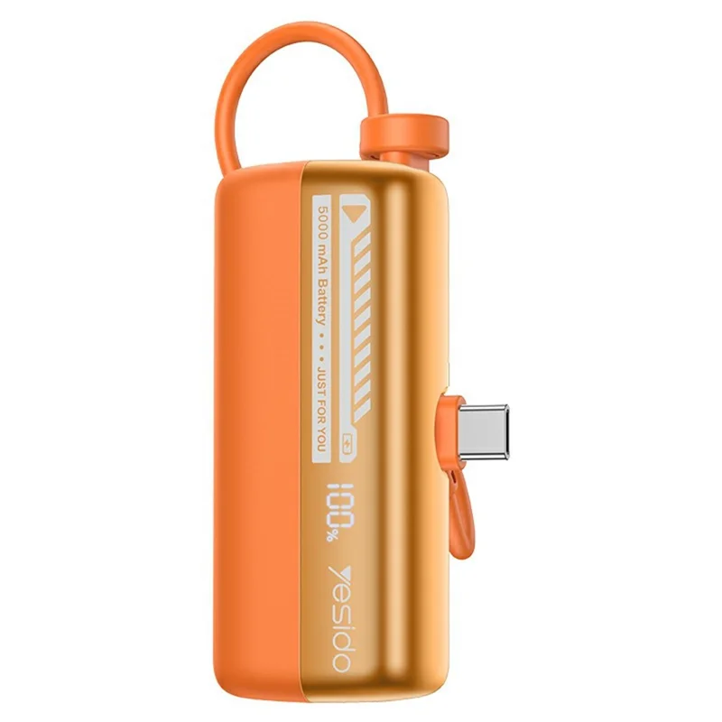 YESIDO YP102 5000mAh 22.5W Fast Charging Mini Capsule Power Bank Built-in Type-C + iP Cable - Orange