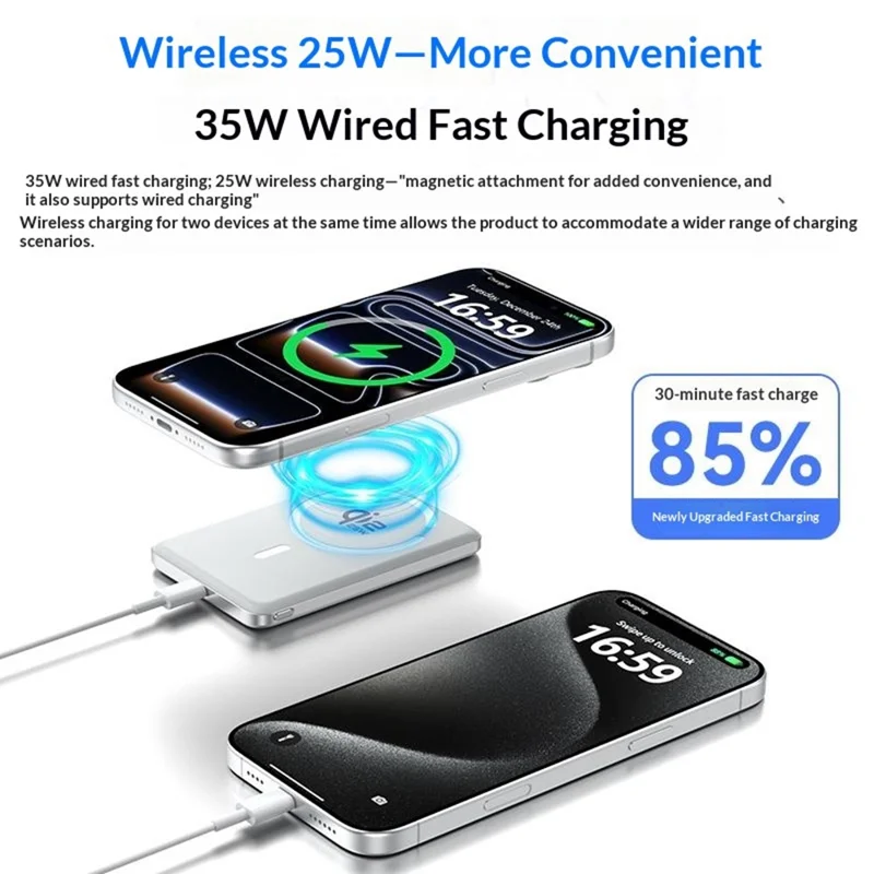 A20A Ultra Thin 5000mAh Qi2.2 Magnetic Power Bank 25W Wireless 35W Type-C Charging - Orange