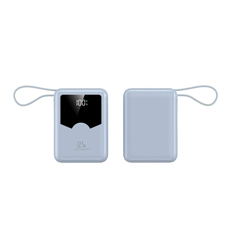 YM-1422 20000mAh 22.5W Digital Display Power Bank with Built-in Type-C and iP Cables - Blue