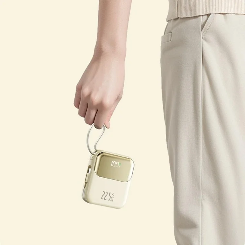 381 Portable 20000mAh 22.5W Fast Charging Power Bank with Built-In Type-C + iP Cables - Beige